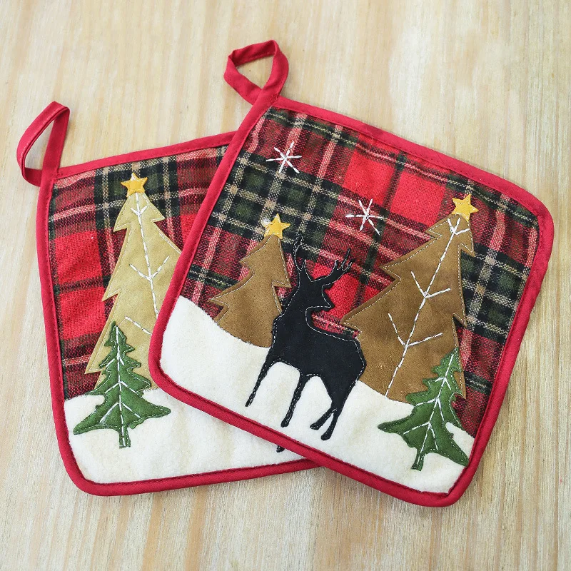 

Рождественский клетчатый коврик из хлопка и льна в европейском стиле, коврик для стола с защитой от ожогов, коврик для барбекю в западном стиле, рождественские украшения
