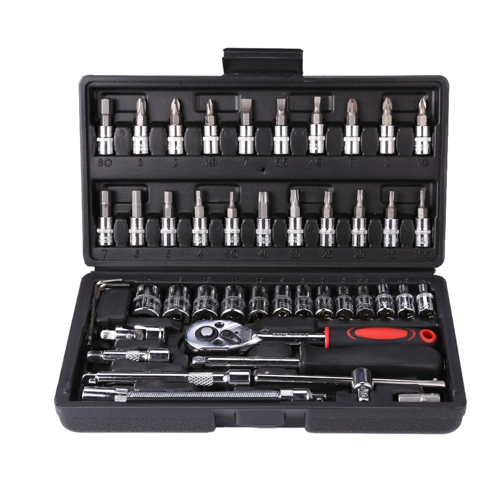 

46pcs Carbon Wrench Set Steel Mirror Socket Combination Set Durable Ratchet Combination Tool Auto Repair Tool Accessory