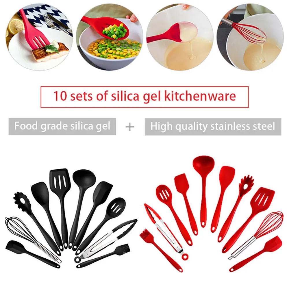 

10 Pcs Cooking Kitchenware Tool Silicone Utensils Multifunction Handle Non-Stick Heat Resistant Cooking Utensils Baking Tools