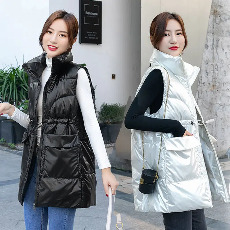 

Autumn Winter Vest Women Waistcoat 2021 Female Sleeveless Vest Jacket Thick Warm Glossy Vest Coat Colete Feminino Femme X423