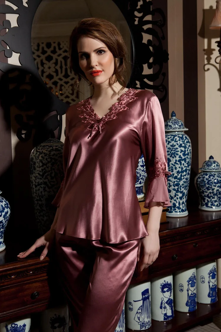 Womens Silk Pajamas Set 100% Pure Silk Ladies Pajamas Short Set For Summer Silk Sleepwear Size M L XL