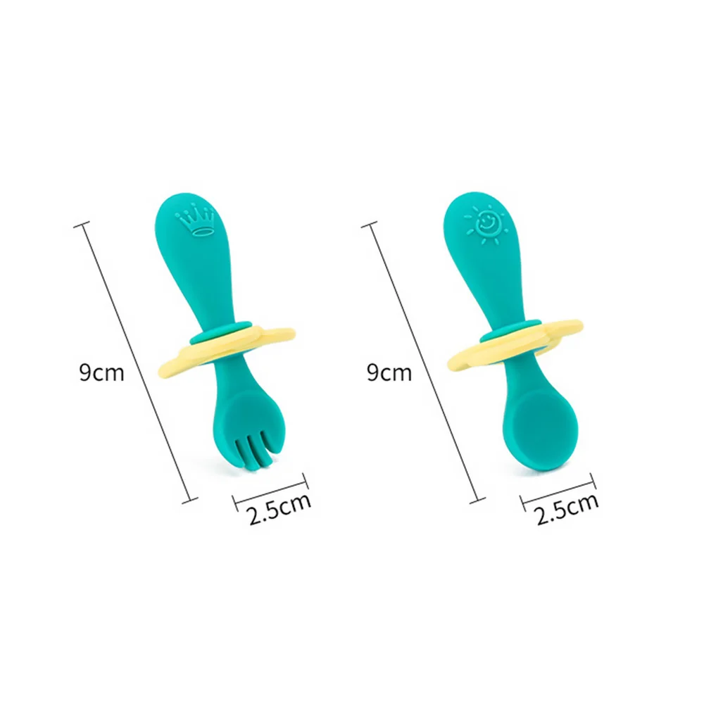 

2pcs Baby Tableware Portable Training Tableware Silicone Spoon and Fork
