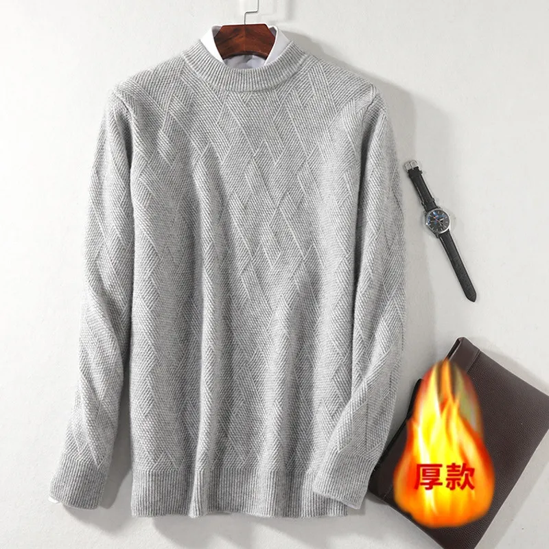 Autumn and winter new round neck cashmere sweater men's thick pullover sweater loose casual men's wool knitted bottoming shirt