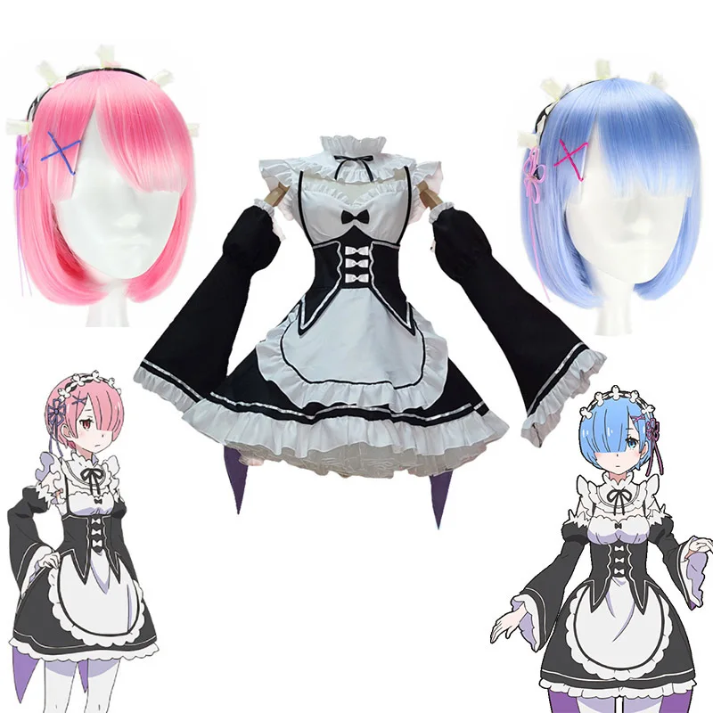 

Anime Maid Rem/Ram Cosplay Costume Dress Life In A Different World From Zero Halloween Carnival Performance Costume