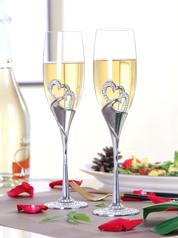 2 шт./компл. сердце Стекло с украшением в виде кристаллов Свадебные тостов