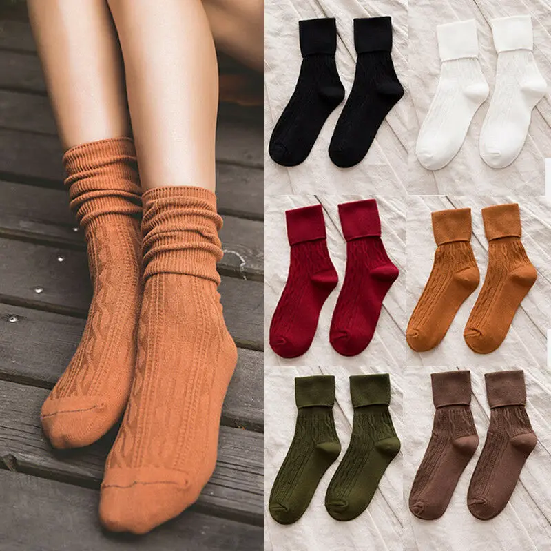 

Sale Casual Solid Color comfortable Women Socks Warm Thick High Socks White Black Wine Red 14 Colors Pile Heap Socks 1 Pair