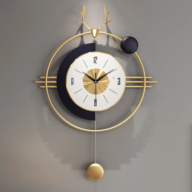 

Nordic Gold Metal Pendulum Wall Clock Modern Design Creative Watch Home Decor Living Room Decoration Accessories Mural Sticker