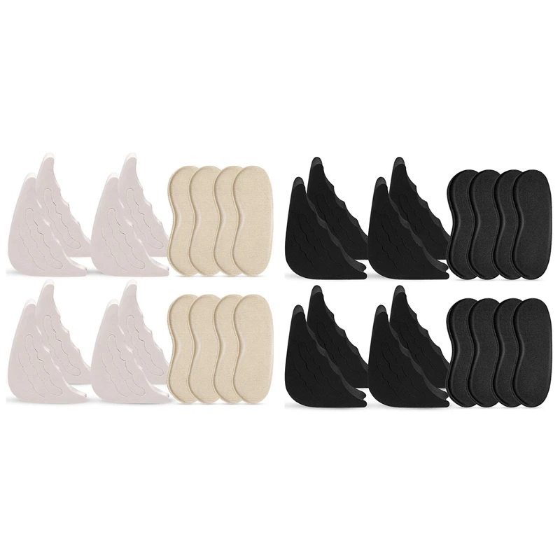 

8 Pairs Of Shoe Padding And 8 Pairs Of Heel Grip Padding, Adjustable Shoe Pads,Soft Sponge, Big Toe Plug,Black & Beige