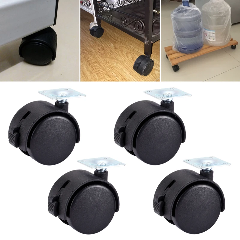 

Myhomera 4Pcs Furniture Wheel Furniture Caster 40mm 48mm Plate with Brake Swivel Castor Wheels Replace Trolley Cart Roller Black