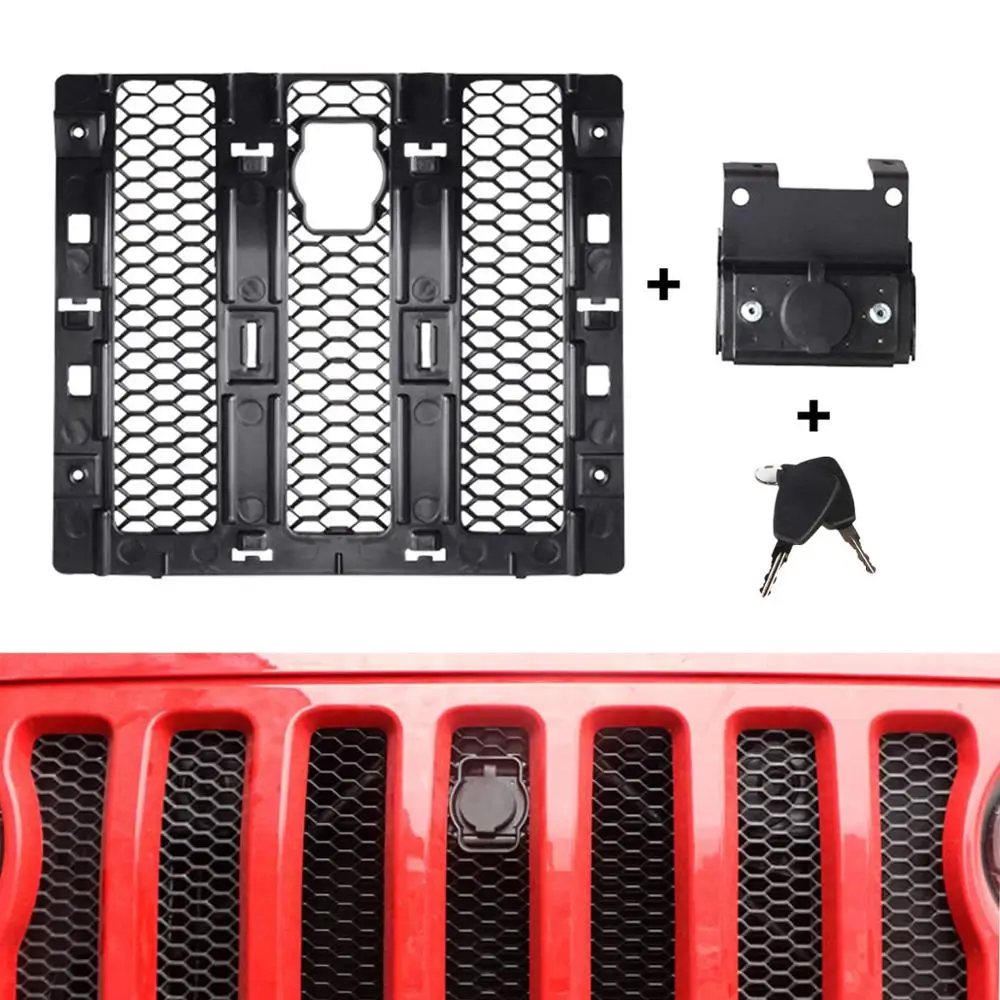 Замок капота с ключами и комплект для гриля совместим 2018 2019 Jeep Wrangler JL & Unlimited 2