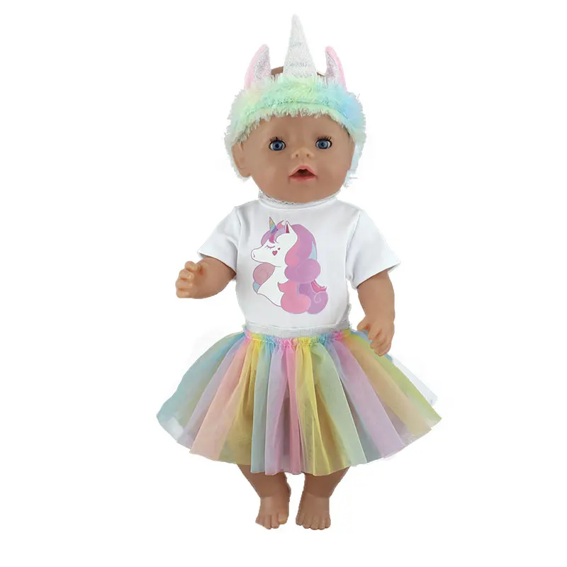 

2020 New Baby New Born Fit 18 inch Doll Clothes Accessories Pink Purple Blue Unicorn Clothes Suit For Baby Birthday Gift