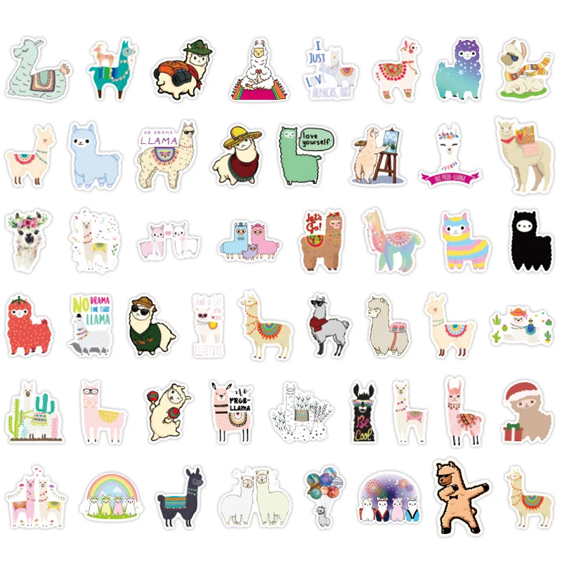 

50pcs Cute Cartoon Alpaca Graffiti Waterproof PVC Sticker for Laptop Luggage Refrigerator Car Bumper Stickers Kids Children Toys