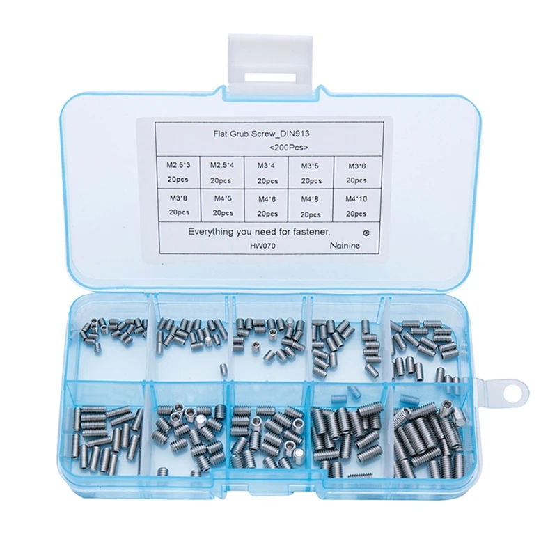 

2021 New 304 Stainless Steel Metric Thread Grub Screw 200Pcs M2.5 M3 M4 DIN913