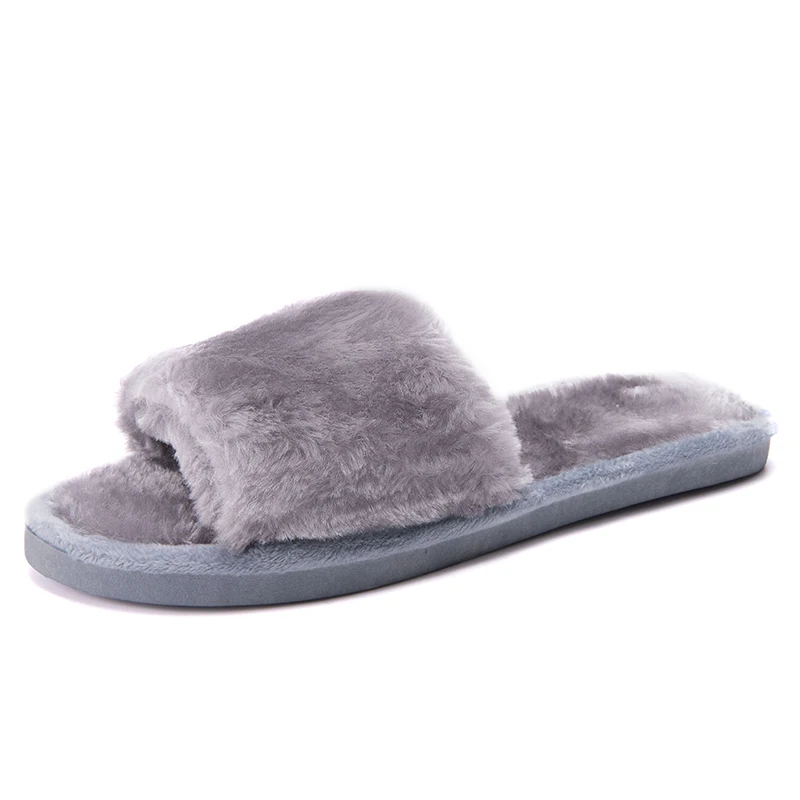 Chaussure Femme 2021 Winter Women Faux Fur Slippers Warm Fluffy Furry Cross Strap Home Indoor Shoes Footwear House Non Slip