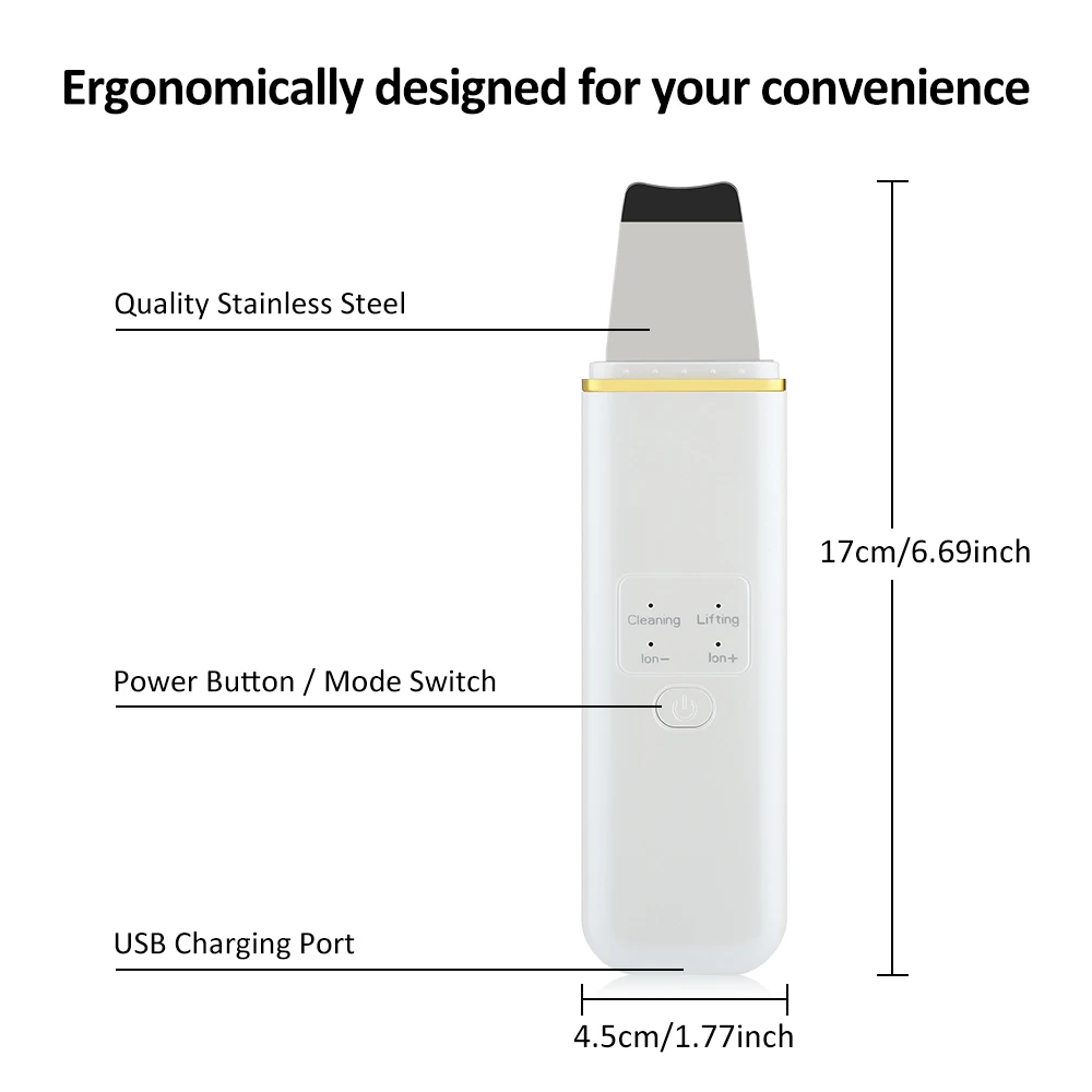 

Ultrasonic Facial Skin Scrubber Skin Spatula EMS Blackhead Acne Remover Pore Cleaner Deep Face Cleaning Peeling Lifting Device