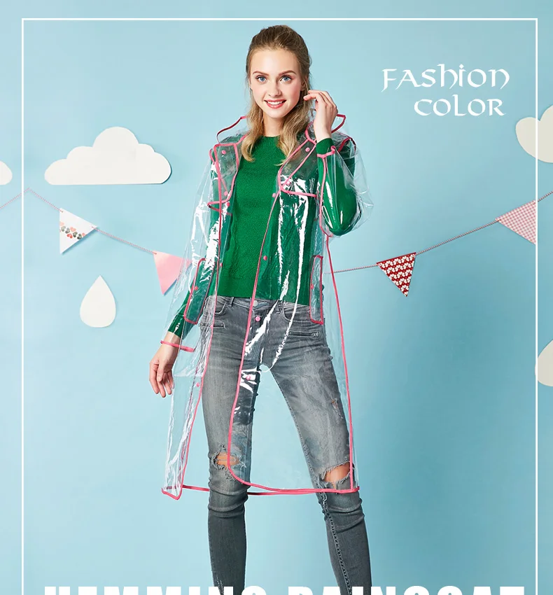 Плащ-дождевик из ЭВА прозрачный мягкий с цветной окантовкой для выступлений игр