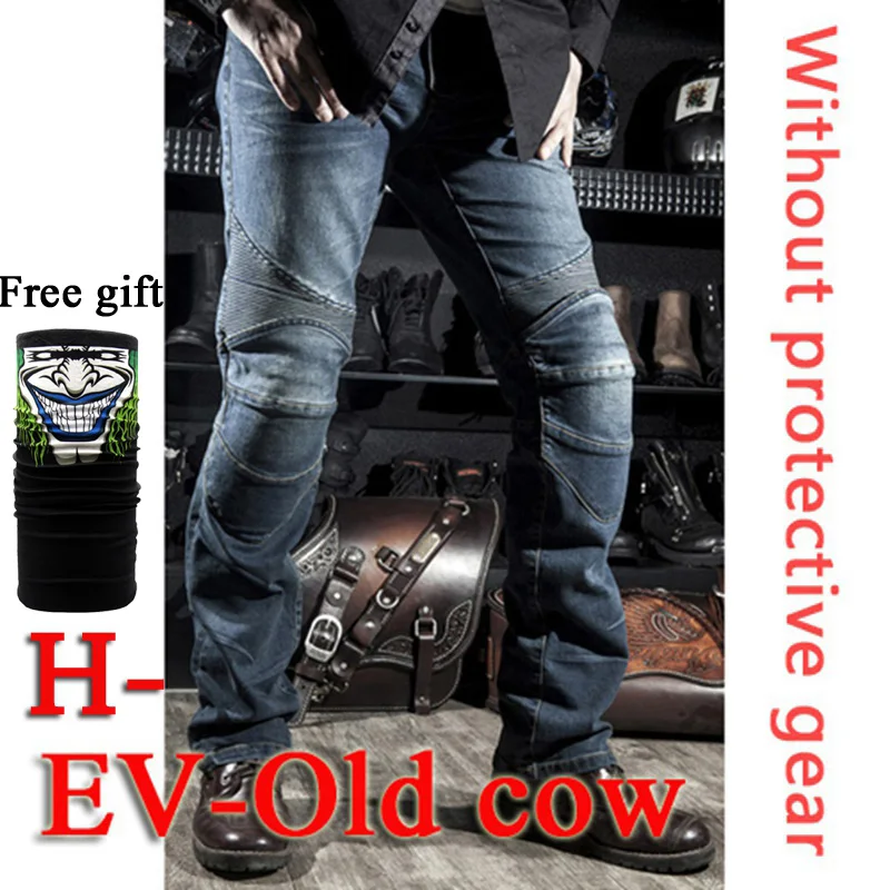H-EV-Old cow Blue O Новые мотоциклетные брюки мужские мото джинсы Защитное снаряжение для езды на мотоцикле брюки для мотокросса мото брюки - Цвет: H-EV-Old cow Blue O