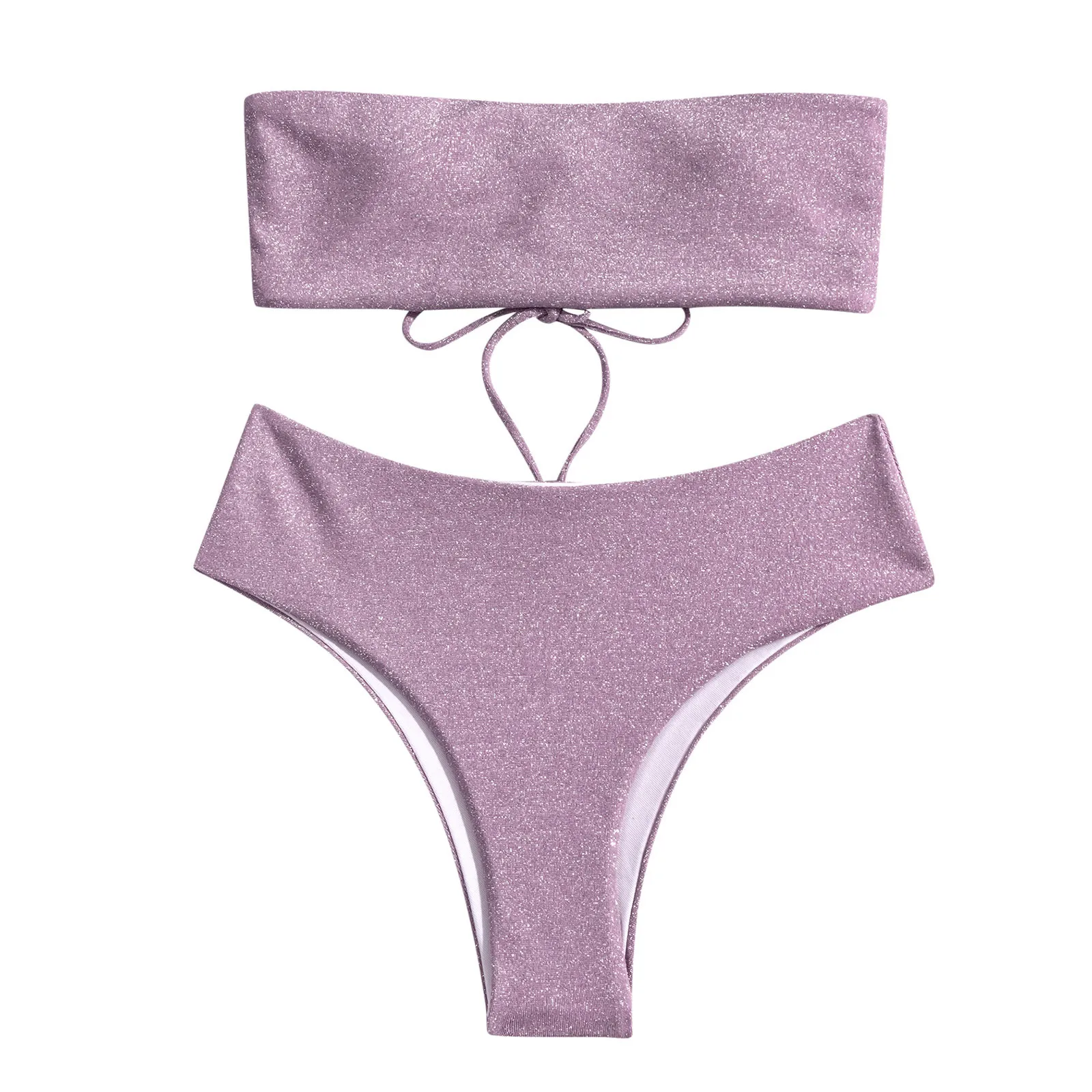 Женский однотонный кружевной бикини пуш-ап с завышенной талией купальник