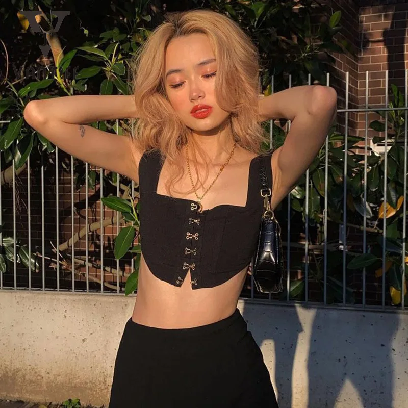 

Y2k топы сексуальные укороченные майки Топ женский топ без рукавов на бретельках летняя рубашка для девочек открытая пуповина на груди жилет...