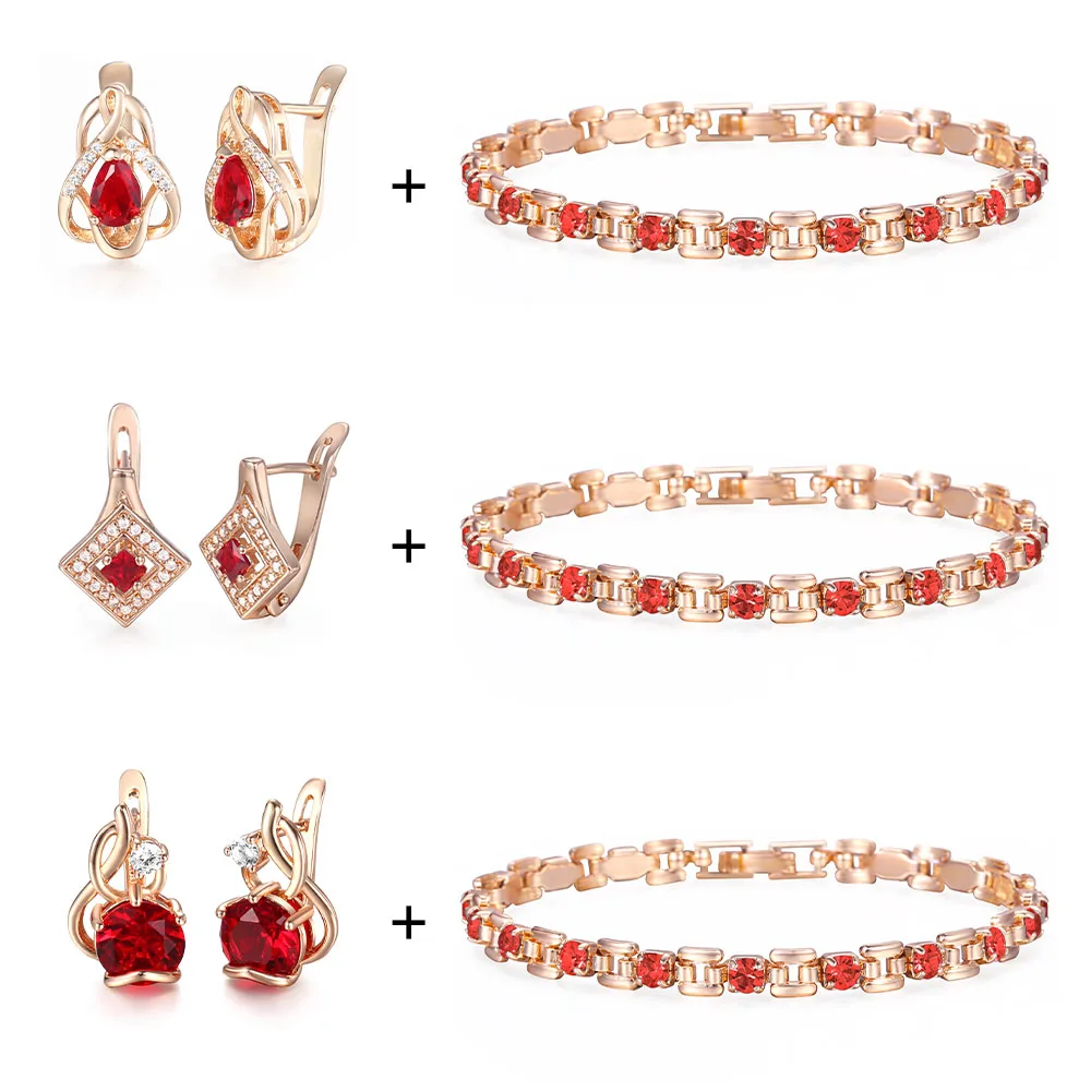 Красный CZ Модный Ювелирный Набор браслет серьги наборы для женщин женский