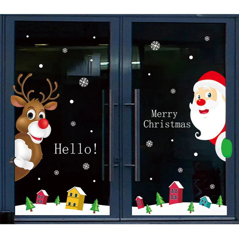 

Large Size Merry Christmas Wall Stickers Fashion Santa Claus Window Room Decoration PVC Vinyl New Year Home Decor Removable