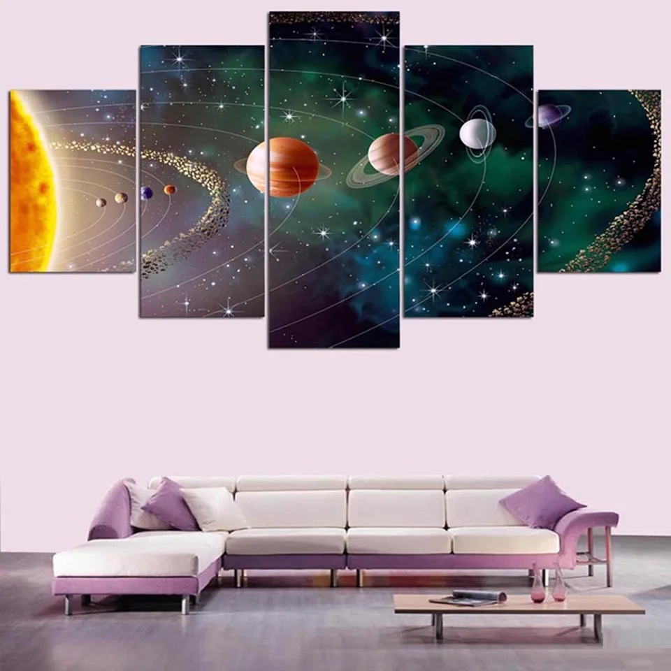 

5 Pieces Universe Planet Modular Wall Pictures HD Print Modern Home Decoration Canvas Painting For Living Room Posters No Frame