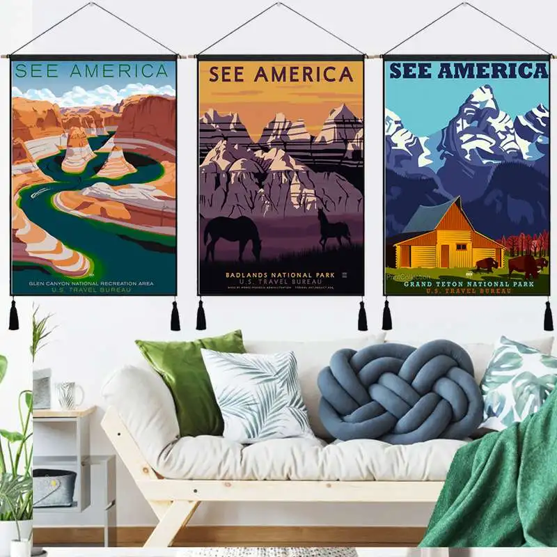 Винтажная подвесная Вешалка из хлопчатобумажной ткани для путешествий постер с