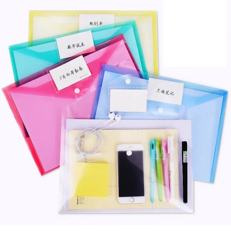 

10pcs A4 Transparent PP File Folder Binder Waterproof File Holder Filing Envelope Business Document Organizer Office Supplies