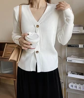 2021 springautumn new v neck long sleeved sweater female knotted paper piece thinner split end bottoming sweater