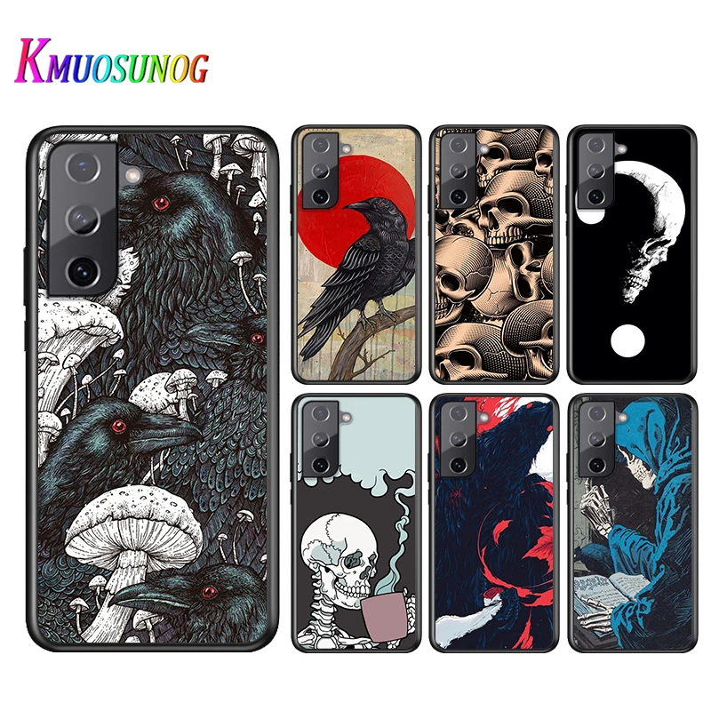 

Skull Crow Flower For Samsung Galaxy S21 S10 S10E S19 S8 S7 S6 Note 20 10 9 8 Plus Pro Edge Ultra Soft Phone Case