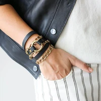 2021 new fashion real black leather bracelets for women punk bangle adjustable length bohemia holiday male jewelry