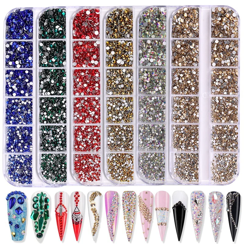 

Flat back Glass Nail Rhinestones Diamond Round Crystals Stones Shiny Starry Gems Manicure Nails Art Decorations