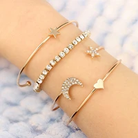 fashion punk hand jewelry boho metal chain bracelet shiny crystal full rhinestone pentagram star moon bracelet party jewelry