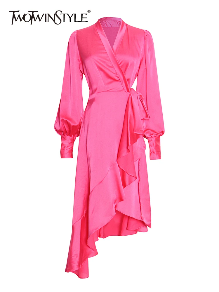 

Женское асимметричное платье TWOTWINSTYLE, облегающее платье с отложным воротником, длинными рукавами, высокой талией, поясом и бантом на лето 2019