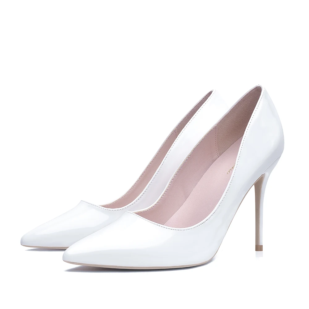 

GENSHUO White High Heels Stiletto Pumps Bridal Wedding Shoes Simple Classic Women's SHhoes High-heeled Pumps Shoes Big Size 5-12