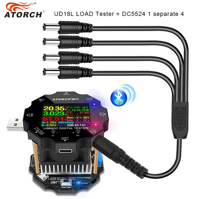 add DC cable Цветное приложение тестер батареи электронная нагрузка 18650 Емкость монитор Индикатор разрядки заряда измерительный прибор USB DC 12 В Источник питания проверка - Цвет: add DC cable