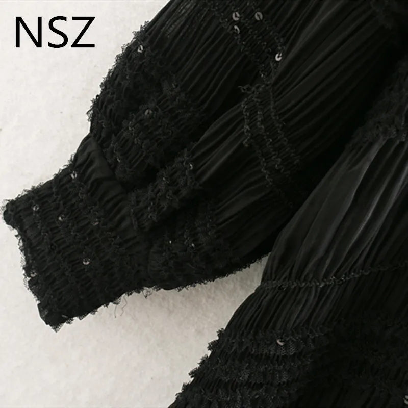 NSZ с отделкой бисером плиссированные длинный макси шифоновый платье Длинные