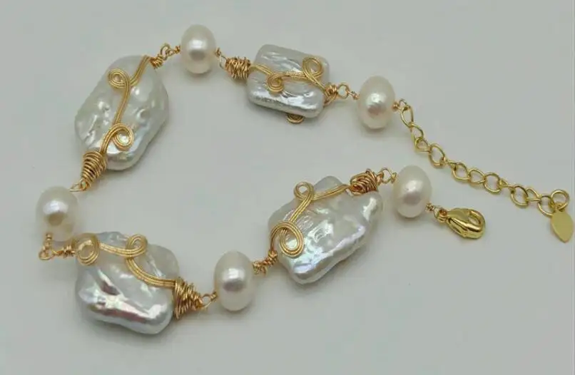 

Ювелирные изделия ручной работы из 14-каратного золота с впрыска 100% натуральный пресноводный барочный жемчуг браслет для женщин