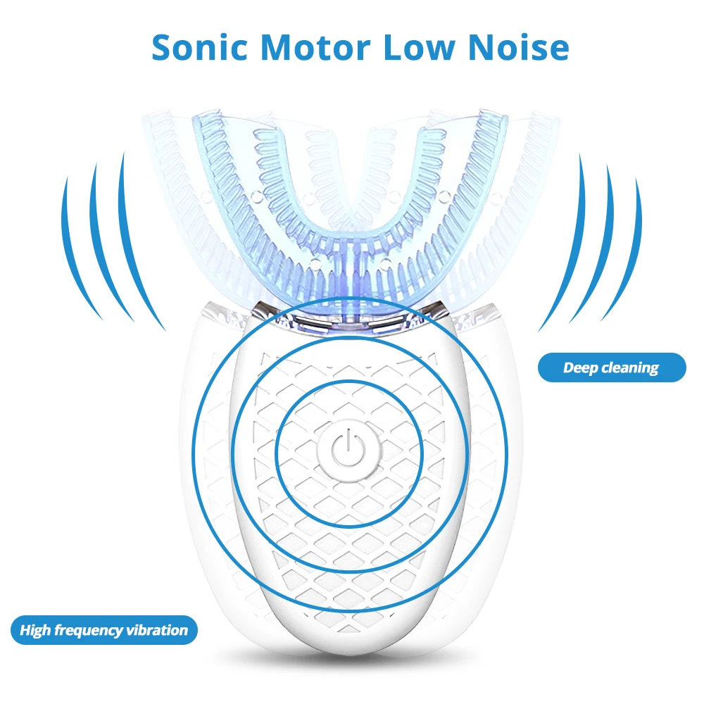 

360 Degrees Intelligent Automatic Sonic Electric Toothbrush U Type 4 Modes Tooth Brush USB Charging Tooth Whitening Blue Light