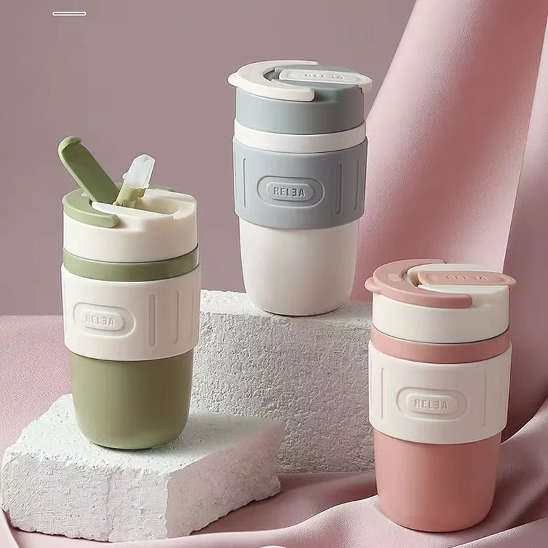 

Ceramic Liner Thermal Mug 316 Stainless Steel Thermo Bottles for Coffee Long-lasting Heat Preservation with Straws Water Bottle