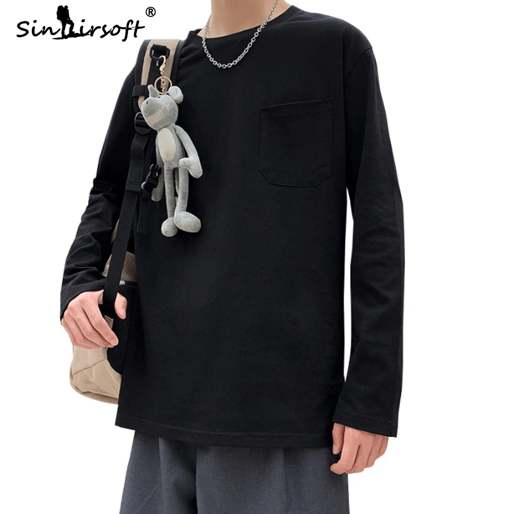 Повседневная футболка с длинными рукавами Мужская однотонная уличная хлопковая