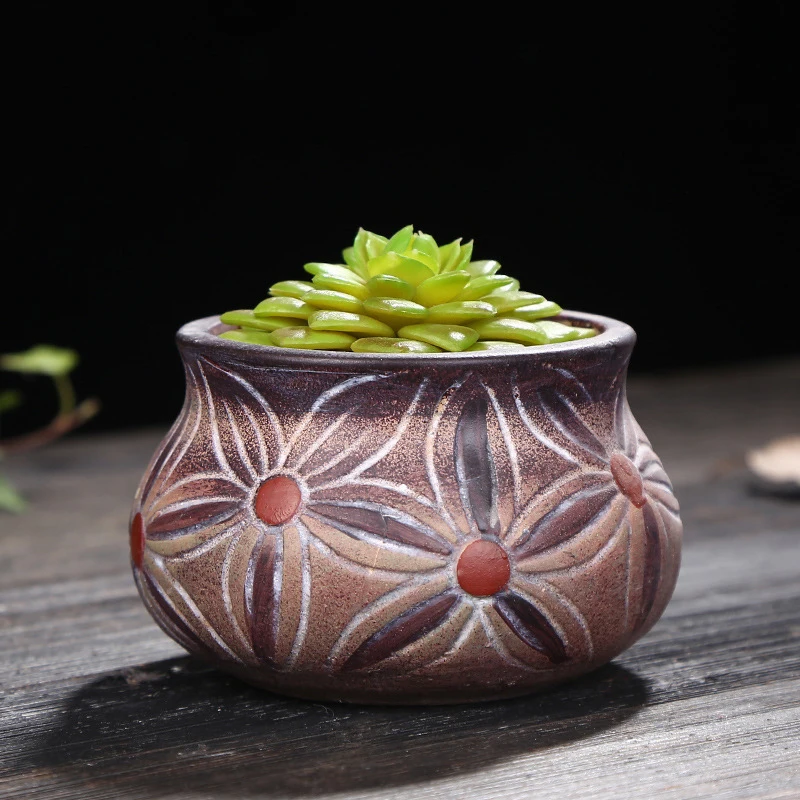 

Пасторальный вышитый цветок, зеленое растение в горшке, Европейский Винтажный узор, керамические суккуленты, цветок, искусственное Садовод...