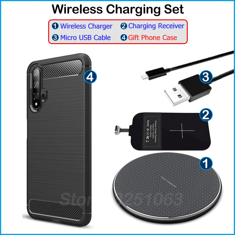 

Wireless Charging for Huawei Honor 9 10 20 Pro V10 V20 V30 9X Pro Phone Wireless Charger+Type C Receiver Adapter Gift TPU Case