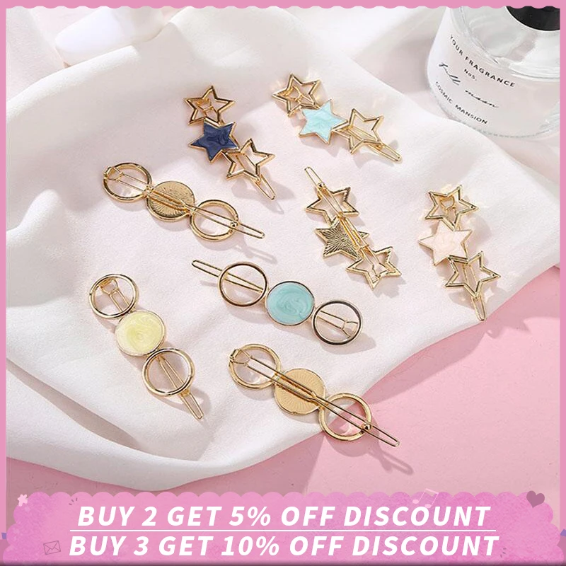 Эпоксидная заколка для волос Геометрическая Звезда круглая форма металлические