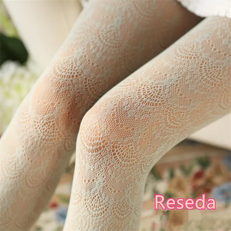 Reseda Винтажные Ажурные кружевные шелковые колготы в стиле Лолиты, женские костюмы для косплея, аксессуары, колготки, носки - Цвет: Reseda