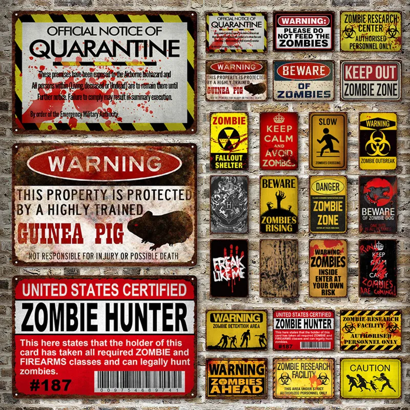 

Warning Metal Plaque Vintage Plates Beware of Zombies Tin Sign Retro Horror Caution Metal Sign for Bar Club Pub Man Cave Decor