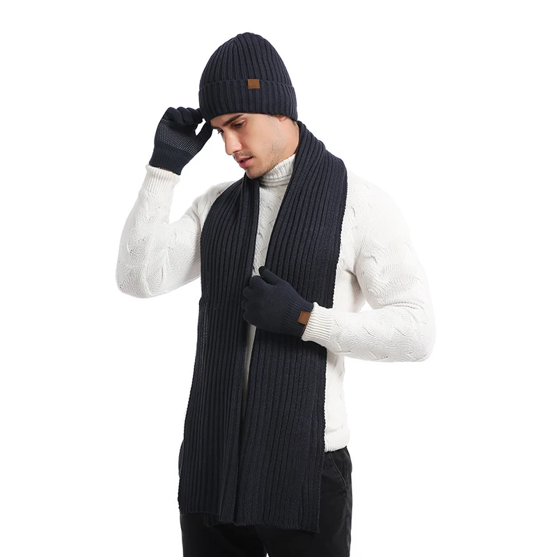 Новинка 2019 новая мода пара 3 шт вязанный Одноцветный толстый шарф шапка наборы