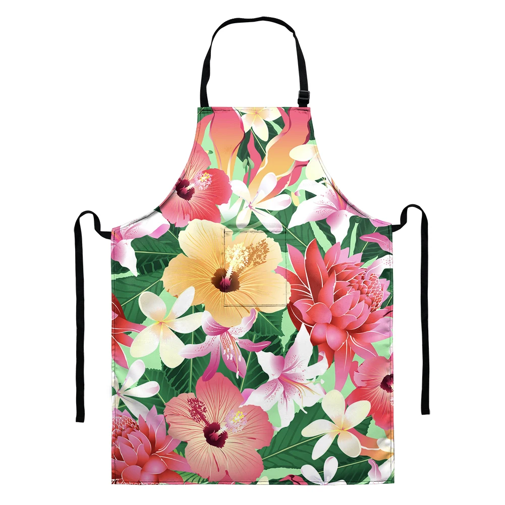 

2021 Tribal Hibiscus Print Half-length Adjustable Polyester Apron Kitchen Aprons For Woman Men Adult Cooking Baking Bibs Apron