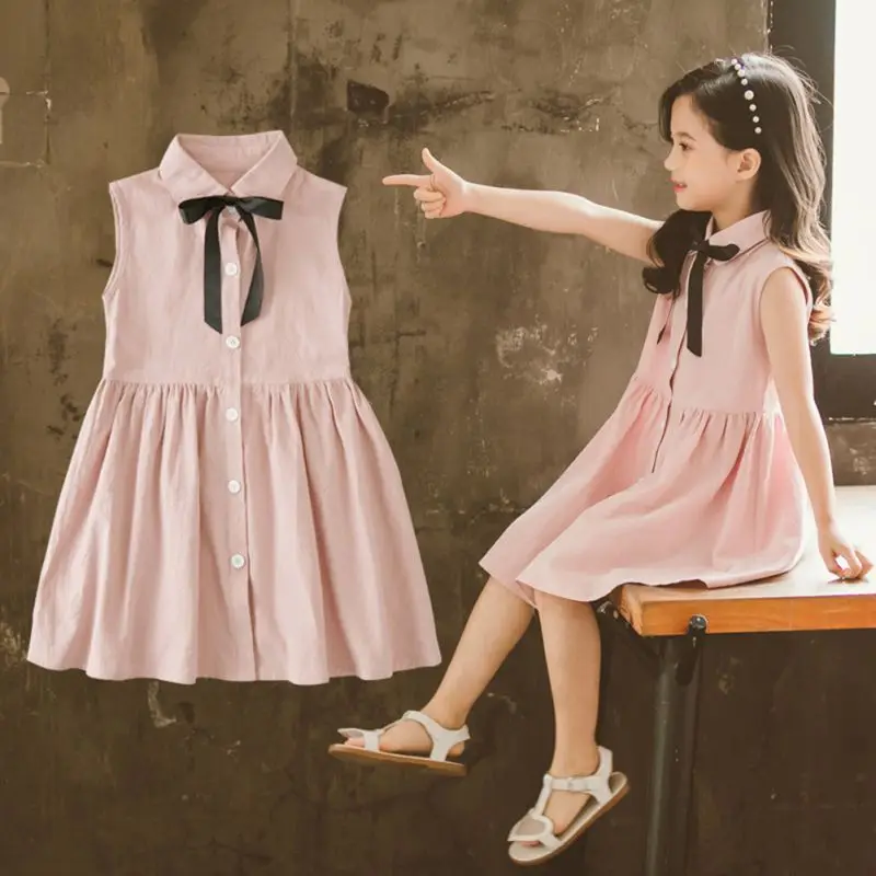 Повседневный стиль детское платье без рукавов с бантом для девочек принцессы