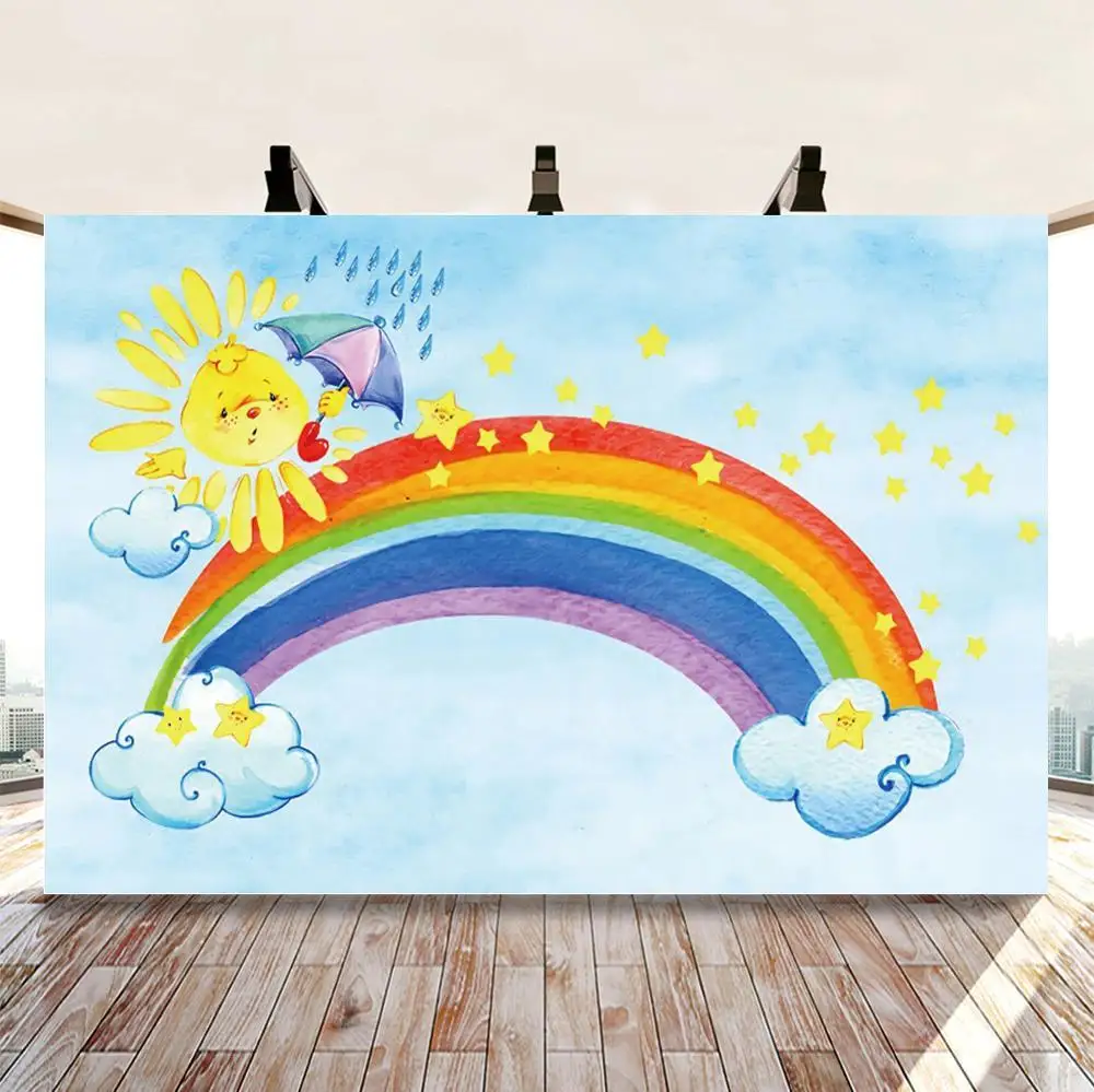 

Rainbow Bridge White Cloud Newborn Kids Portrait Photo Shoot Background For Photophone Watercolor Backdrop For Photography